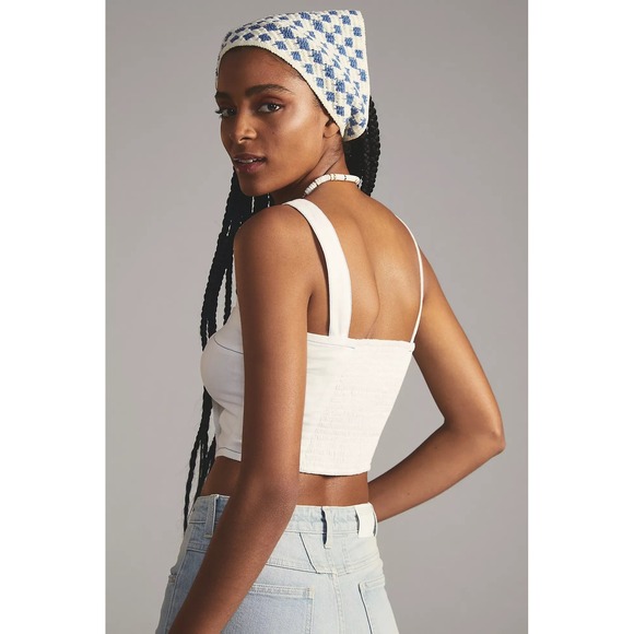 Maeve Anthropologie Buttonfront Vest - White w/ Blue‎ contrast stitching  - XS - Picture 2 of 7